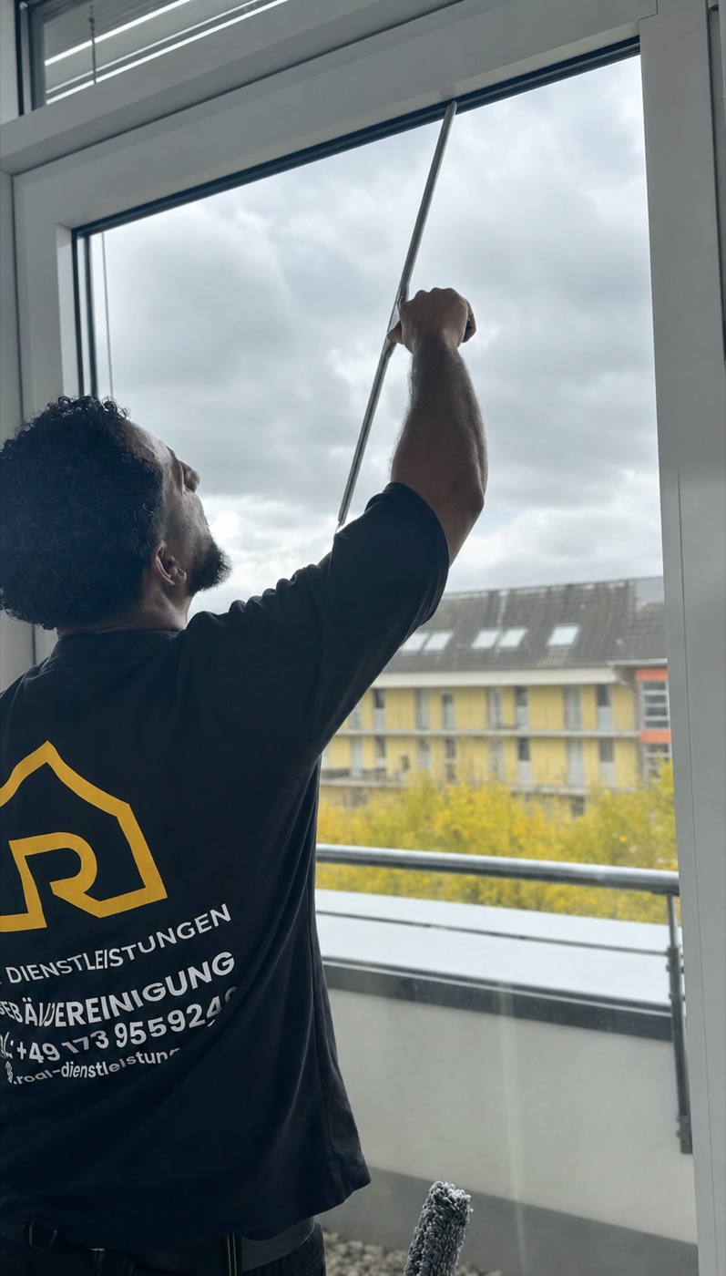 Rodi Mitarbeiter reinigt präzise den Fensterrahmen